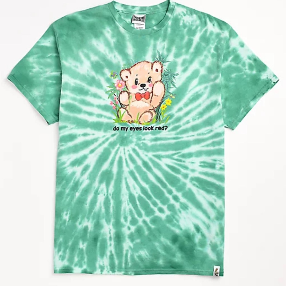 Your Highness Too Faded Green Tie Dye womens T-Shirt top Bear Graphic size small